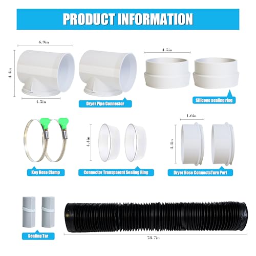 Image of Upgrade Dryer Vent Hose for Tight Space, 90 Degree Elbow Connector | Tool-free indoor dryer vent kit with silicone adapter, clamps, dryer vent, Easy 10-min install for tight laundry spaces.