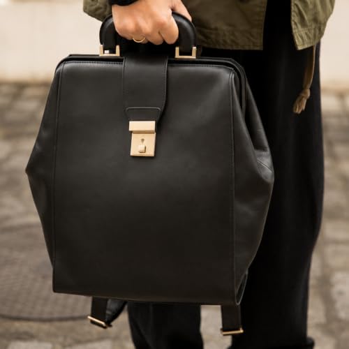 Image of Time Resistance Leather Backpack for Men and Women - Business Rucksack Laptop Bag (Black)