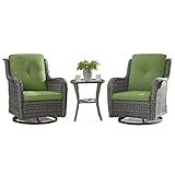 MeetLeisure Outdoor 360 Degree Swivel Rocker Patio Chairs Sets of 2 and Matching Side Table - 3 Piece Patio Wicker Glider Chairs with Olefin Cushions(Mixed Grey/Green)