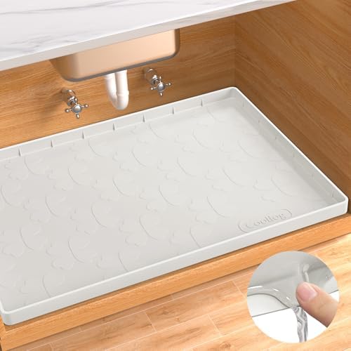 Waterproof Under Sink Mat 31”x 22” Cabinet Liner for Kitchen & Bathroom, Shelf Protector Silicone Under Sink Tray, Kitchen Cabinet Organizers and Storage Sink Drip Tray