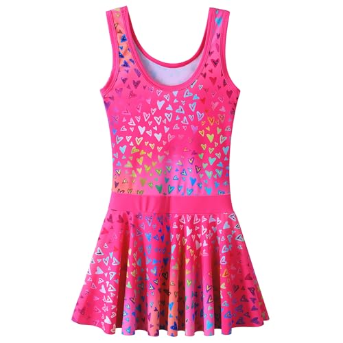 Image of Girls Swimsuit One Piece UPF 50+ Floral Skirted Bathing Suit Modest Beach Swim Dress 3-11 Years