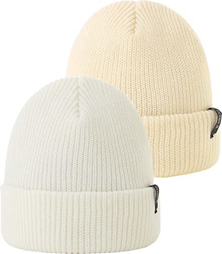 AHAHA 2 Stück Beanies für Damen und Herren, weiche Strickmütze, Slouchy Beanie, warme Unisex, Bündchen, Beige + gebrochenes Weiß, Einheitsgröße Cover