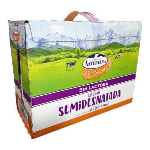 Central Lechera Asturiana Leche Semidesnatada Sin Lactosa Hosteleria 6 x 1 L | Leche UHT para Hostelería | Pack 6 Litros | Ideal para Cafeterías, HORECA y Consumo Diario