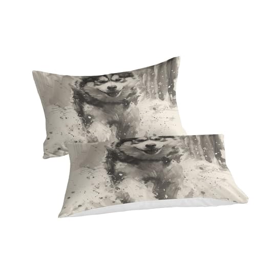 Housse de couette Husky Sibérien 220x240 cm avec taies d'oreiller en microfibre
