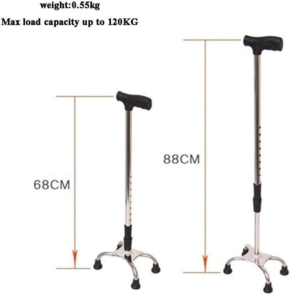 Bastón/Muletas Bastones de Seguridad livianos de Acero Inoxidable 9 Niveles Ajustables en Altura para Hombres o Mujeres Mayores Disabcane con Base Antideslizante Plateada de 4 Pata