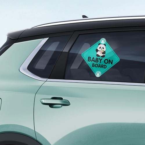 Image of 2PCS Panda Baby On Board Sticker for Cars, Cute Kids in Car Suction Cup Sign for Car Window Bumper Truck Auto Warning Decals (Suction Cup, Mint Green)