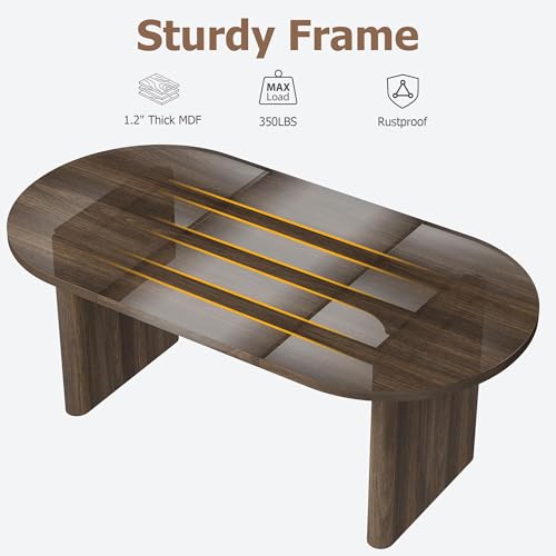 Image of GarveeHome Oval Dining Table for 6-8 People, Long Large Kitchen Table with Thick Sturdy Wooden Base, Farmhouse Dining Room Table for for Kitchen, Living Room, Office (63 inch Long,Brown)