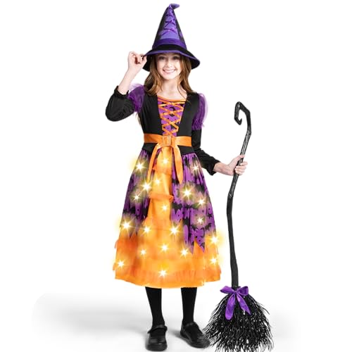 Spooktacular Creations Light Up Witch Costume with Hat for Girls, Kids, Tollders Halloween Dress Up, Role Play