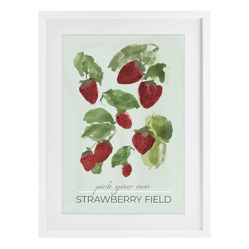 Stupell Industries 'Strawberry Field Pick Your Own'�A�t���[������v�����g�A�K���X���A�z���C�g�A40.5 x 63�C���`�A�|���₷�����A�č����ALucille Price