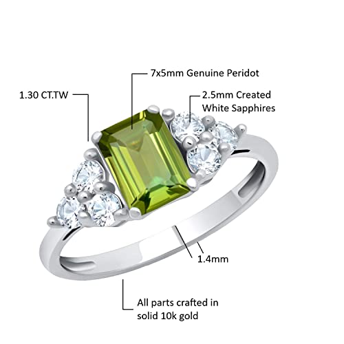 Max + Stone 10K White Gold Ring For Women With Emerald Cut Green Peridot Gemstone And Created White Sapphire Accents And August Birthstone Anniversary Ring Size 8 #TOP3