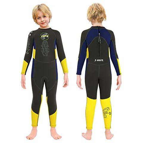 Gogokids Kids Wetsuit Boys Neoprene Swimsuit, Children 2.5mm Thermal One Piece Full Wetsuit Warm Thicken Swimwear Sun Protection Diving Suit UV 50+, Long Sleeve Gray S Cover