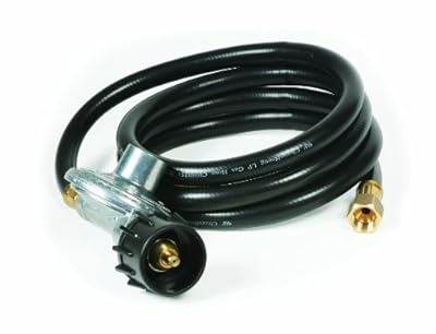 Camco Camper/RV Low Pressure Gas Regulator w/ 6’ Hose | Features Excess Flow & Thermal Protection | Type-1 Acme Connection & 3/8” Female Flare Swivel Nut | Rated for 70,000 BTUs/Hour (57703)