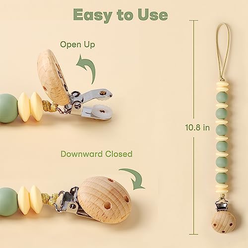 Image of Pacifier Clips for Baby Boys, Silicone Baby Pacifier Holder BPA Free, 2Pack(Sage, Ether)