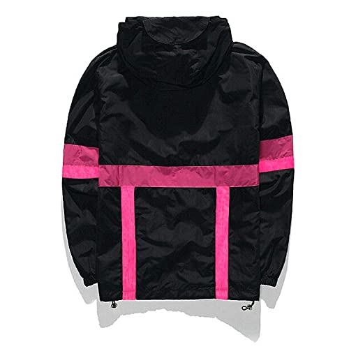 perdontoo Mens Casual Lightweight Drawstring Hooded Windbreaker Jacket (XX-Large, Black-2)2