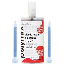 Polymix Rigid Automotive Multipurpose Plastic Repair and Adhesive 200ml Cartridge & Two Application Mixing Nozzles (Black)