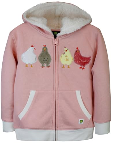 John Deere Pink Fleece Sherpa Lined Hood Zip Front Chicken Sweatshirt Girls Sizes 5 6 6X