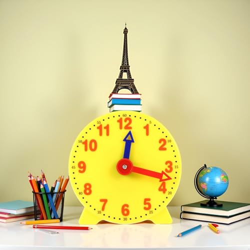 Image of Yellow 4 Inch Learning Clock Time Model Teacher Gear Clock 12 /24 Hour Learning Tools Activity Toys