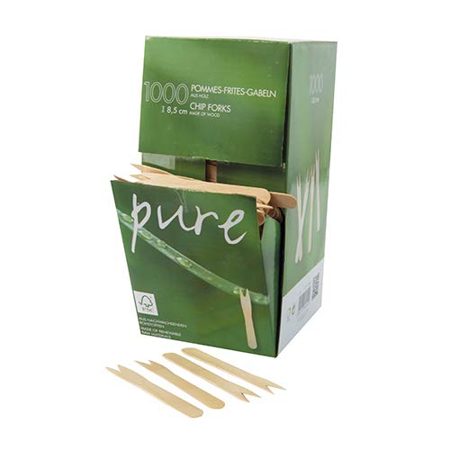 PAPSTAR Lot de 1000 fourchettes à frites en bois pur 8,5 cm, vous recevrez 6 paquets de 1000 pièces (6000 au total).