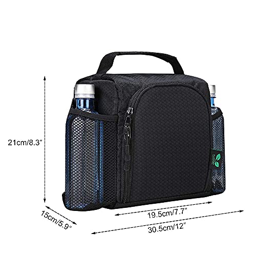 F40C4Tmp Double Leaves Mini 6 Cans (4L) Black Insulated Lunch Bag For Men Women Kids, Reusable Lunch Box With Shoulder Strap One Meal Leakproof Lunch Pail For Work Commuting School Picnic #TOP1