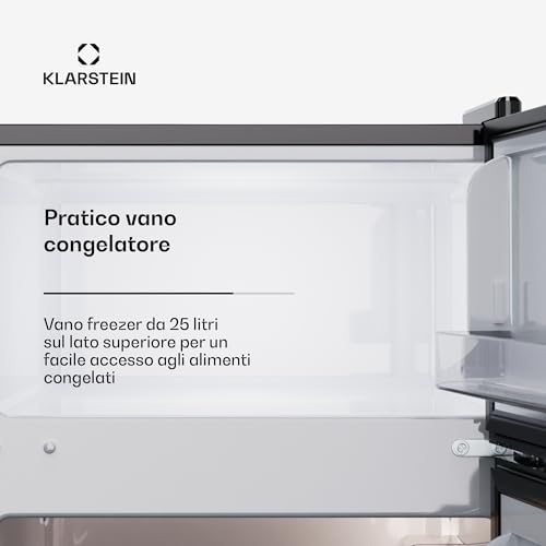 KLARSTEIN Big Daddy Cool - Frigorifero e Freezer Combinati, Frigorifero Combinato, ECOExcellence System, 2 Ripiani in Vetro di Sicurezza, Frigo da 61 L e Freezer da 25 L, 86 L, Argento - 4