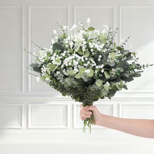 Ecerangus 120 Pcs Mixed Artificial Eucalyptus Leaves Stems Bulk,Baby Breath Artificial Flowers Bulk with Eucalyptus Leaves Greenery Stems for DIY Bouquets Wedding Floral Home Decor (Green-120pcs) by Ecerangus - Image 8