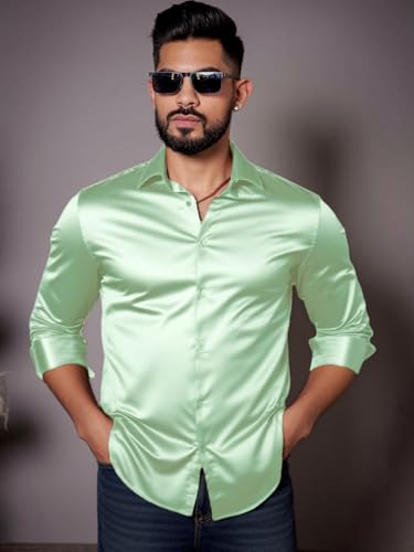 Image of IndoPrimo Men's Stylish Solid Satin Casual Shirt for Men Full Sleeve