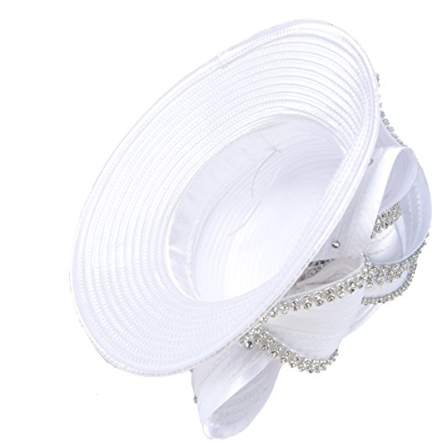 Hisshe Women Kentucky Derby Dress Church Wedding Party Feather Bucket Hat S608-A, Rhinestone-White, Medium #TOP2