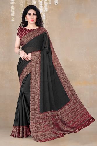 Image of MIRCHI FASHION Saree for Woman Chiffon Georgette Solid with Contrast Border | Lightweight Daily Wear Women's Sari and Printed Blouse Piece