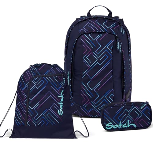 Satch Air Schulrucksack Set 3tlg. inkl. Schlamperbox und Sportbeutel (Purple Laser)