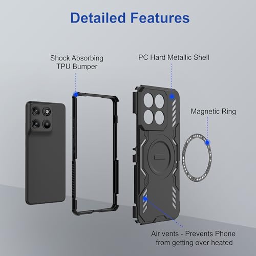 Image of Zapcase Back Case Cover for Motorola Edge 70 5G | Magnetic Case with Built-in Metal Ring | Supports MagSafe Charger, Wallet & Car Mount | Shockproof Hybrid PC + TPU | Black