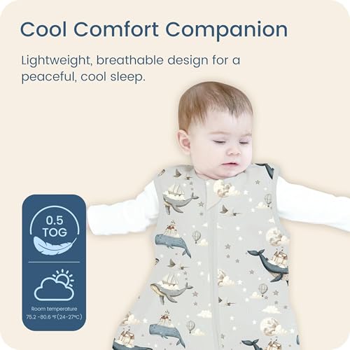 Image of Baby Sleep Sack 6-12-15 Months Light Wearable Blanket for Babies with 2-Way Zippers, 0.5 TOG Premium Soft Breathable Sleeping Bag for Baby Boys Girls 2-Pack(Whale & Cloud)
