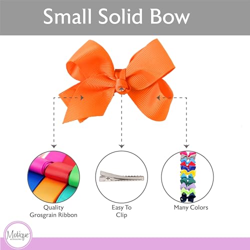 Image of Small Solid Bow for Girls - Set of 12 (Orange)