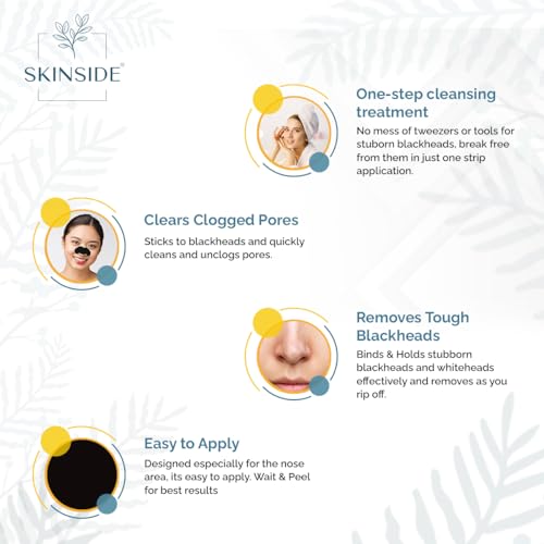 SkinSide Blackhead Remover Nose Strips with Charcoal & Witch Hazel | For Instantly Removing Black Heads & White Heads (Painless) for Men & Women | Deep Cleanses & Unclogs Pores (Pack of 6)