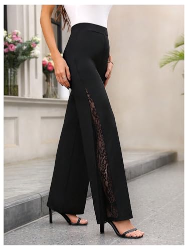 GORGLITTER Women's Lace Bell Pants Bottom Flare Flared Leg Elastic High Waist Casual Office Trousers3