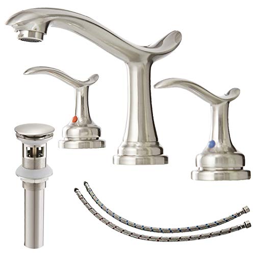 Flash Sale BATHLAVISH Widespread Bathroom Faucet Brushed Nickel 8 Inch Sink 3 Hole 2 Handle Wide Spread Lavatory Bath Vanity with Pop Up Drain with Overflow Mixer Tap Modern Lead-Free