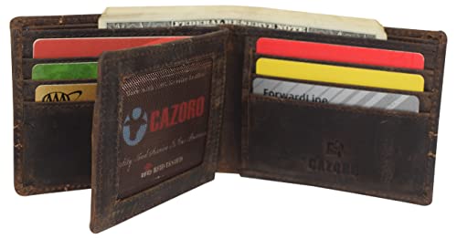 RFID Blocking Men's Handmade Vintage Distressed Genuine Leather Bifold ID Window Wallet for Men (Logo Brown)2