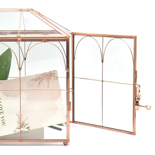 Gimotar Rose Gold Glass Card Box, Gift Box With Slot And Lock For Wedding Reception, Party Ceremony, Birthdays Party Card Holder, Home Geometric Decorative Box thumb #4