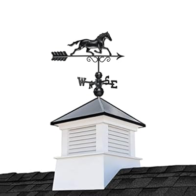 26" Square Manchester Vinyl Cupola with Black Aluminum roof and Black Aluminum Horse Weathervane by Good Directions