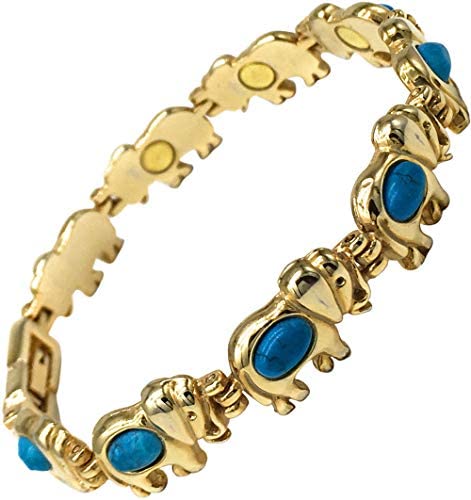 Pulsera magnética para mujer, piedras preciosas de turquesa natural, se adapta a muñecas de hasta 19 cm, totalmente ajustable, con caja de regalo