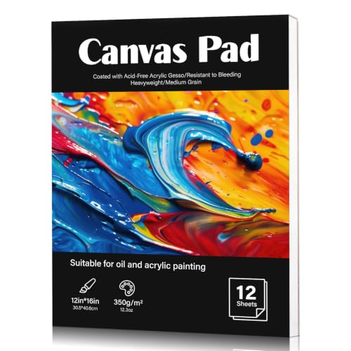 12 Sheets Canvas Paper Pad 12 x 16 in, 350 GSM, Glue Bound