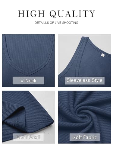 GKBK Womens Sleeveless Tank Top Form Fitting Spaghetti Strap V Neck Ribbed Knit Workout Lounge Basic Slim Fitted Crop Summer 2025 Cami Layering Casual Shirts Navy Blue M — view 6