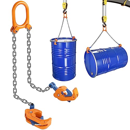 GPOAS Updated Chain Drum Lifter 2000 LBS Load Capacity Barrel Lifter G80 Lifting Chain with Upgraded Carbon Steel Hook, Suitable for 55 Gallon Plastic and Metal Drums
