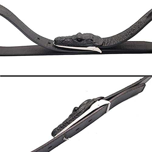 Alligator Belts with Cowhide Crocodile Print Belt Buckle - Changeable, 1 3/8 inch Wide, Black4