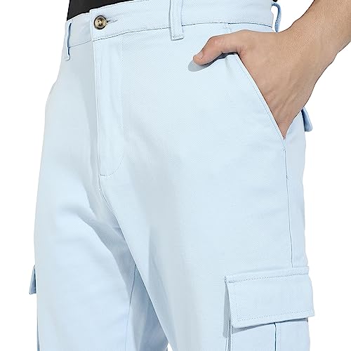 Image of CAHOOT Men's Cuffed Hem Cargo Trousers for Casual Wear | 6 Pockets | Regular Fit | Button Closure | Cotton Poly Cargo Pant Crafted with Comfort Fit for Everyday Wear