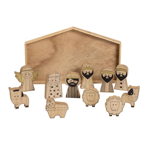 Presépio infantil de madeira para cores com 11 peças, 28,5 x 17,3 x 2 cm