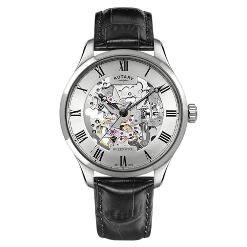 Rotary Cuir Squelette montre automatique homme idée cadeau anniversaire