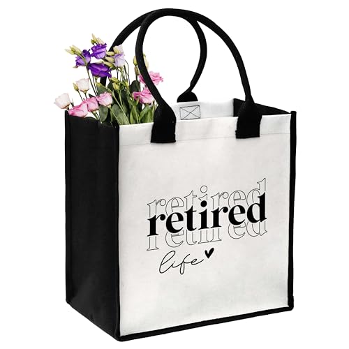 ONDTOM Retirement Gifts for Women 2024, Canvas Beach Bags for Women, Aesthetic Tote Bag, Reusable Grocery Shopping Bags, Birthday Gifts for Coworker Friends-A19