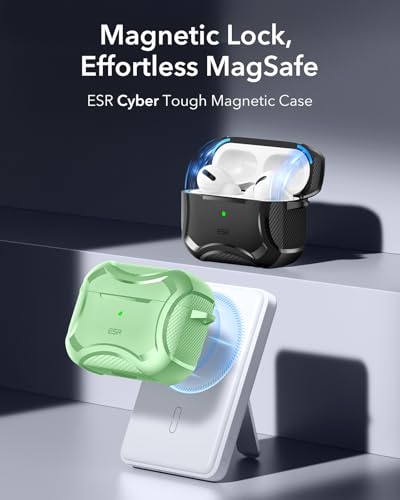 ESR for AirPods Pro 2 Case, Compatible with Airpods Pro Case 2nd/1st Gen (2023/2022/2019), Compatible with MagSafe, Powerful Drop Protection, Magnetic Lid, Cyber Series, Light Green