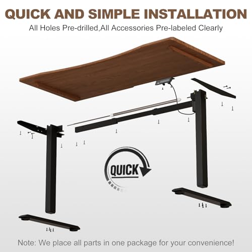 Image of Solid Wood Electric Standing Desk 55 inchx23.6 inchHome Office Desk,Adjustable Workbench with 3 Stages Single Motor, Computer Workstation with T-Shaped Metal Bracket,Walnut Standing Desk for Gaming(1 Box)