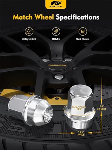 Image of MIKKUPPA 4PCS M14x1.5 F150 Lug Nuts, Chrome OEM Style Replacement for 2015-2024 F-150 F150 Expedition Lincoln Navigator Factory Wheels 21mm Hex Anti-Rusting Updated Tire Nuts